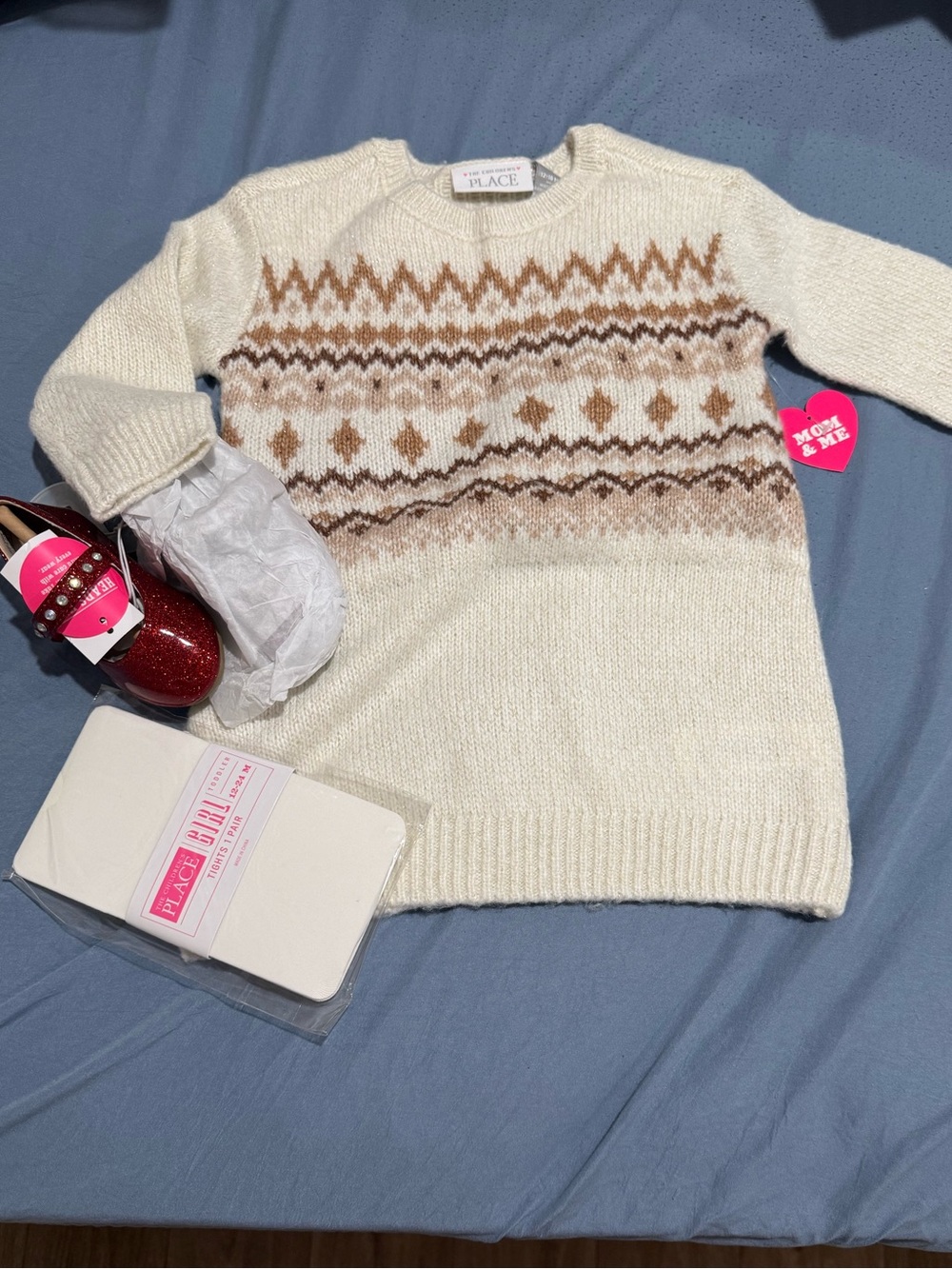 The Children's Place Cream and Brown Nordic Crew Sweater Dress